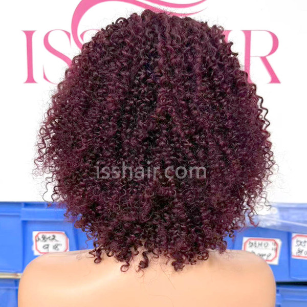 13x4 220% denstiy 12inch Kinky curly wig Remy Virgin Human hair ombre 1b/99j only medium cap available.