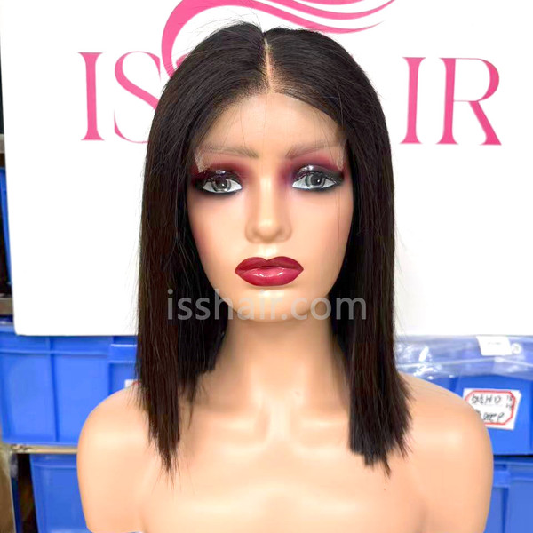 HD 5X5 220% SDD double drawn bone straight 10inch Bob Remy Virgin Human Hair wig Natural black