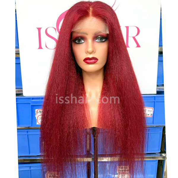220% density Kinky Straight Red Colour Remy Virgin Human Hair wig S M L XL cap sizes all available