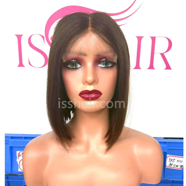HD&Transparent 5X5 220% SDD Super double drawn bone straight 10inch Bob Dark Brown Virgin Human Hair wig