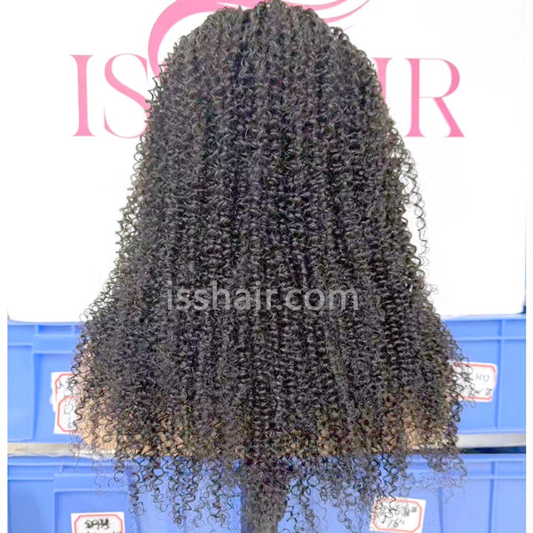 13x4 180% density Kinky Curly Natural Black Remy Virgin Human Hair wig only Medium cap available