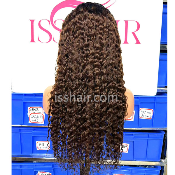 HD 5X5 180% density 24inch Water Wave Ombre 1b/4 Remy Virgin Human Hair wig