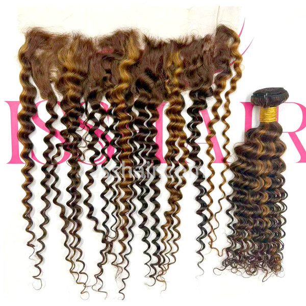 13x4 Frontal Deep Wave Highlights 4&30 Virgin Human Hair Only Transparent Available