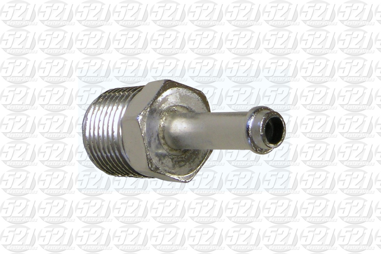 Intake Vacuum Hose Fitting - 3/8 NPT with 1/4in vacuum port for 68-69 Chargers w/o power brakes and 68-69 Hemi cars without power brakes. Replacement for 2658625.