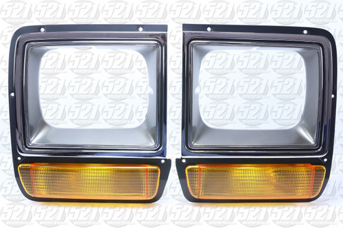86-90 Dodge Truck Headlight Bezel Pair. Chrome/Black/Silver version.