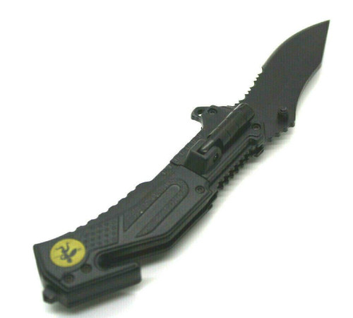 KDSG Tactical Self Defense Knife Assisted Open LED Light Window Breaker Black