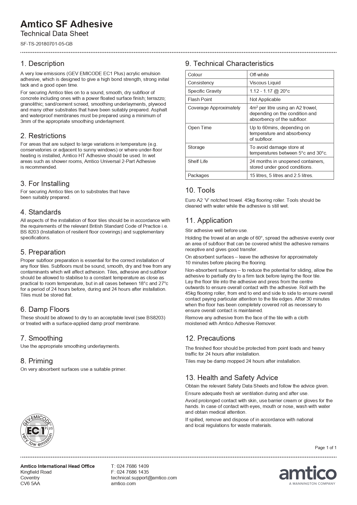 Amtico High Temperature Adhesive 15 Litre Floormart