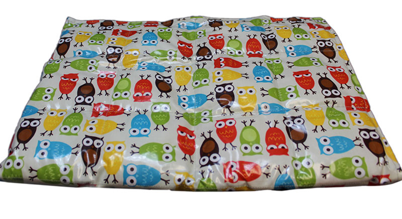 5 LB Owl / Teal Laminate Cotton Blanket. 30" x 40". Owl Laminate on one side, Teal Laminate on other side.