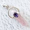 Rose Quartz Point with Faceted Amethyst Sterling Silver Pendant 