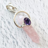 Rose Quartz Point with Faceted Amethyst Sterling Silver Pendant