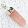 Rose Quartz Point with Faceted Blue Topaz Sterling Silver Pendant