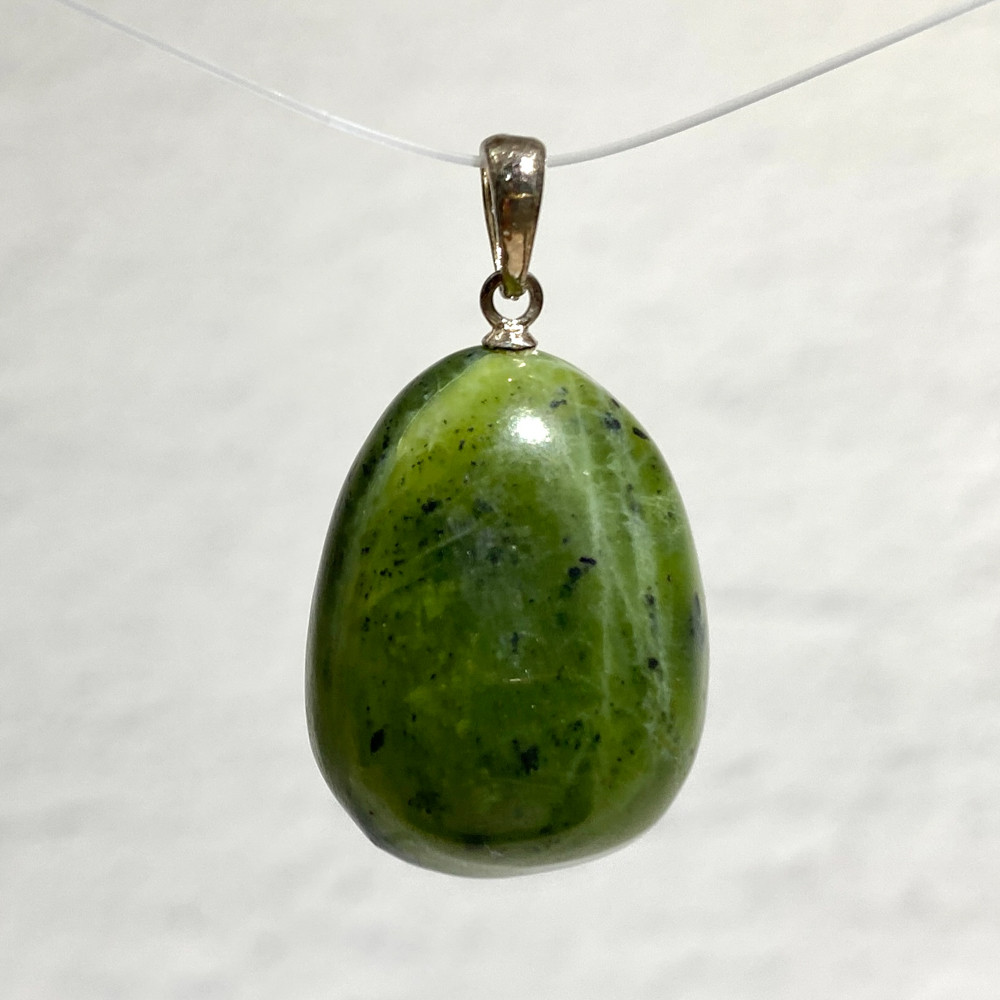 NEPHRITE JADE TUMBLED STONE STERLING SILVER PENDANT PEACE LOVE