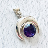 Amethyst Faceted Moon Sterling Silver Pendant