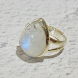 Rainbow Moonstone Teardrop Sterling Silver Ring 