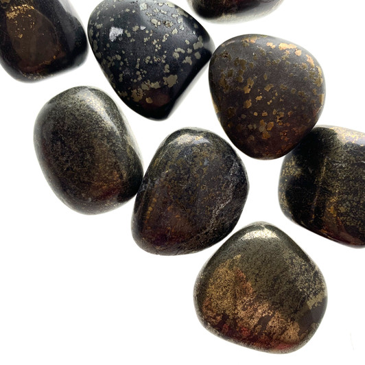 Pyrite in Black Magnetite Tumbled Stones - Healers Gold