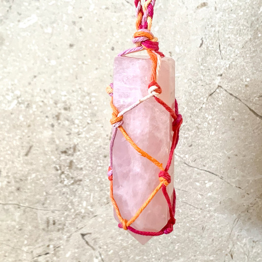 Rose Quartz Point Macrame Pendant #1704
