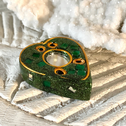 Little Green Glitter Heart Incense Stick Holder