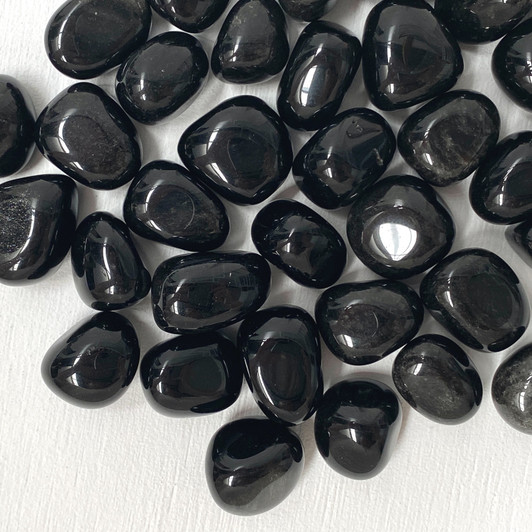 Silver-Sheen Obsidian Tumbled Stones