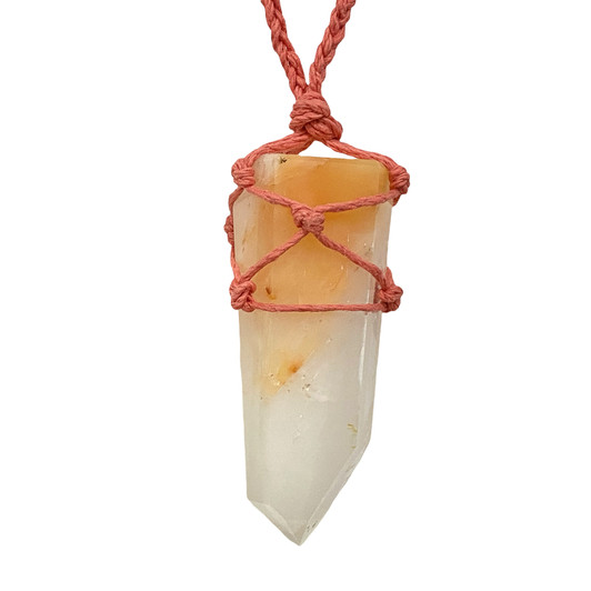 Snow Quartz Point Macrame Pendant