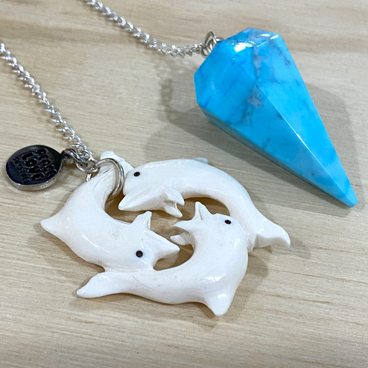 Blue Howlite and Dolphins Pendulum