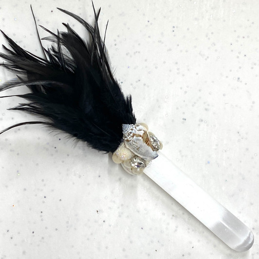 Magical Mermaid Black Feather Selenite Wand