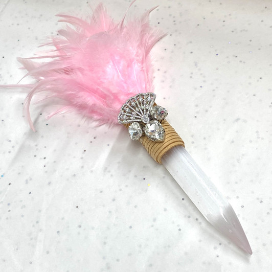 Magical Sparkle Pink Feather Selenite Wand