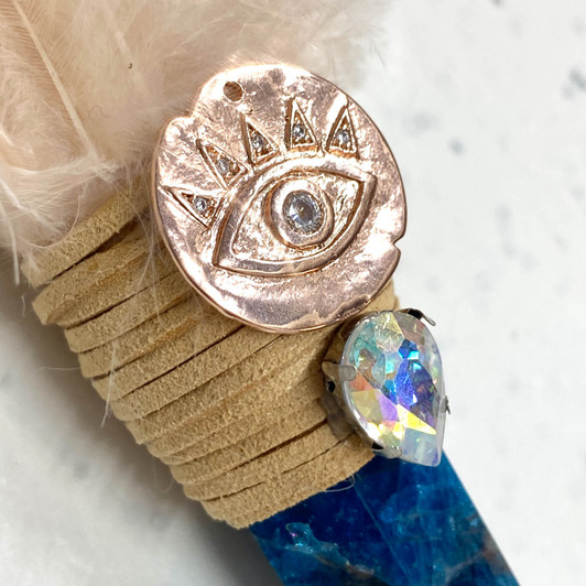 Magical Blue Apatite and Rose Gold Eye Feather Wand