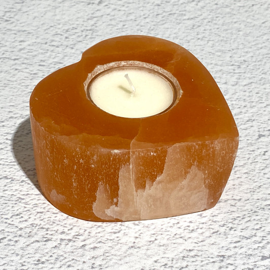 Peach Selenite Heart Tealight Candle Holder