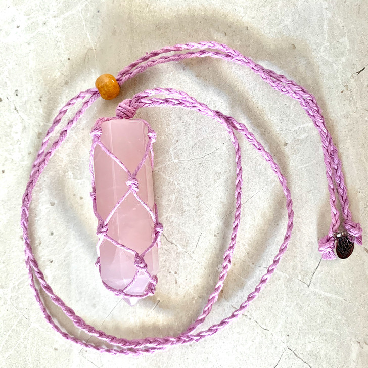 Rose Quartz Point Macrame Pendant