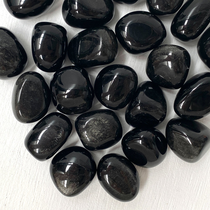 Silver-Sheen Obsidian Tumbled Stones