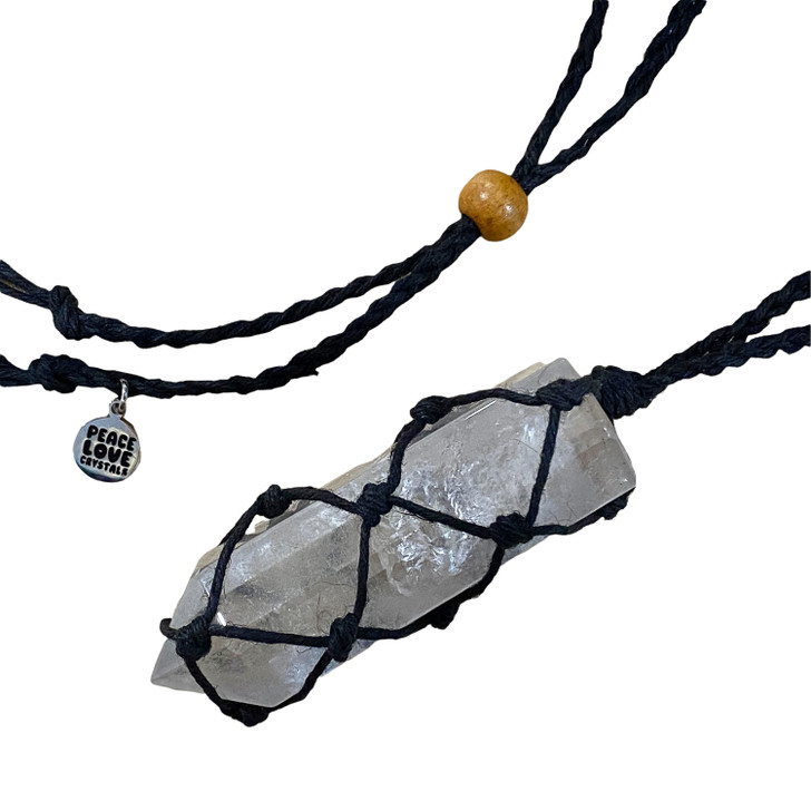 CRYSTAL QUARTZ POINT MACRAME PENDANT 