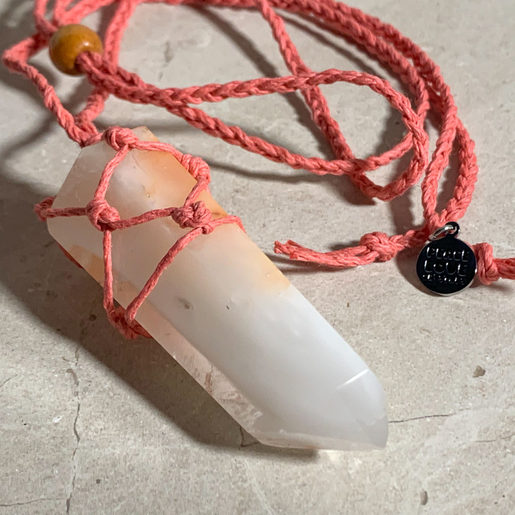 Snow Quartz Point Macrame Pendant