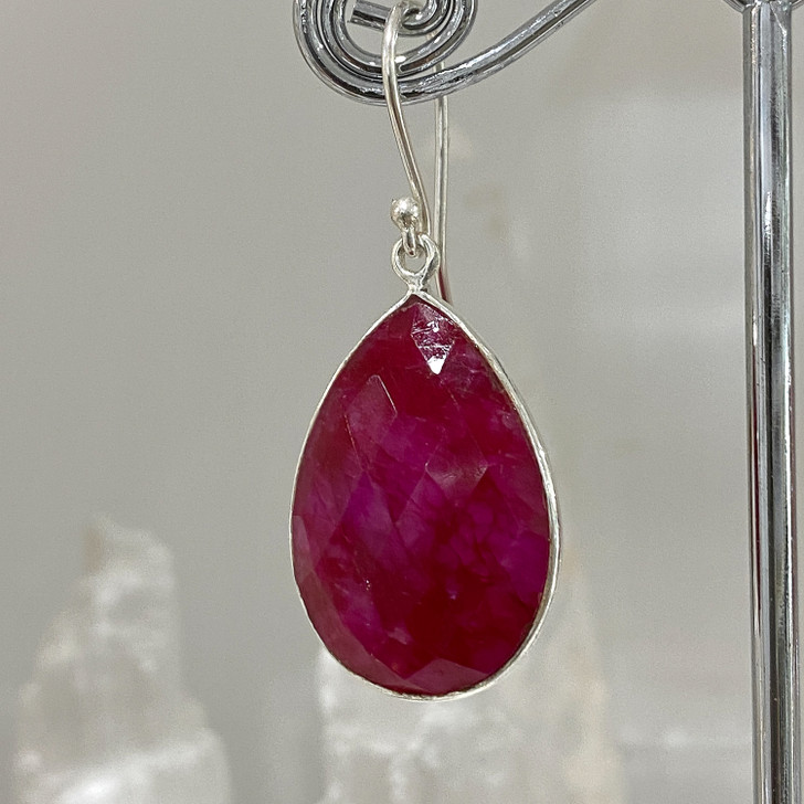 Ruby Teardrop Sterling Silver Earrings