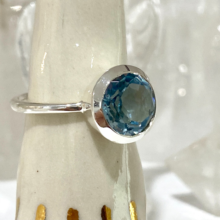 Blue Topaz Round Sterling Silver Ring