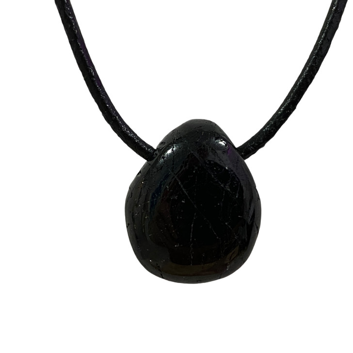 Black Tourmaline Tumbled Stone Pendant 