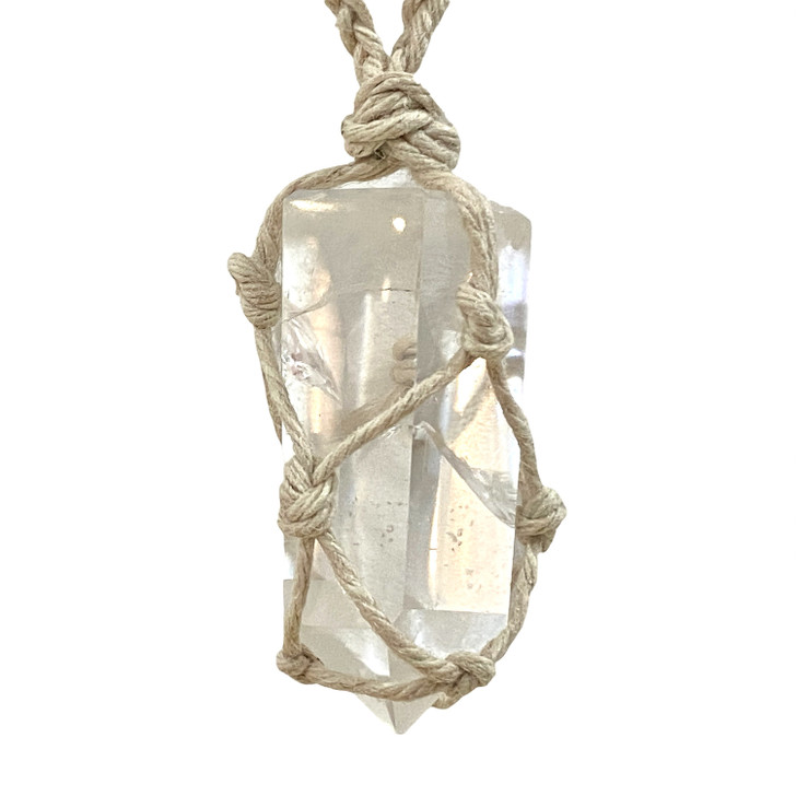 Crystal Quartz Point Macrame Pendant