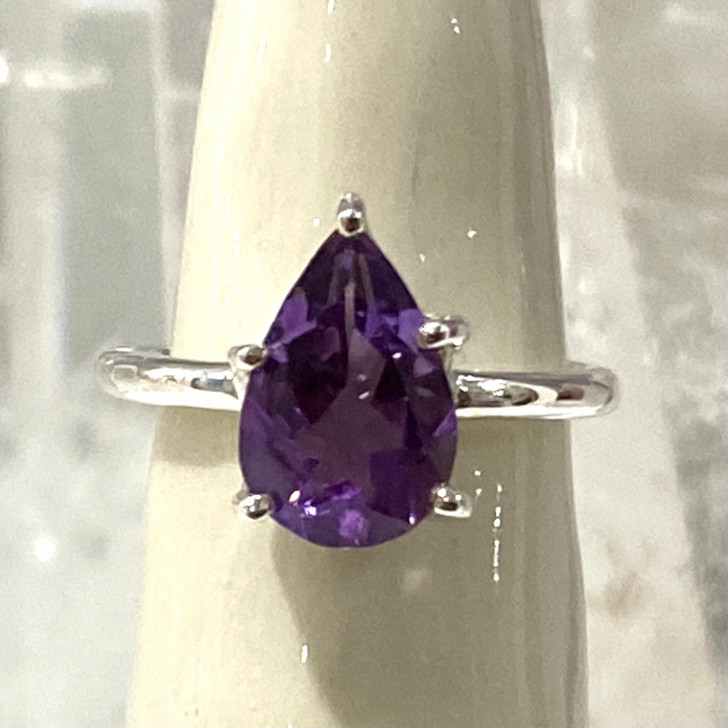 Amethyst Teardrop Sterling Silver Ring