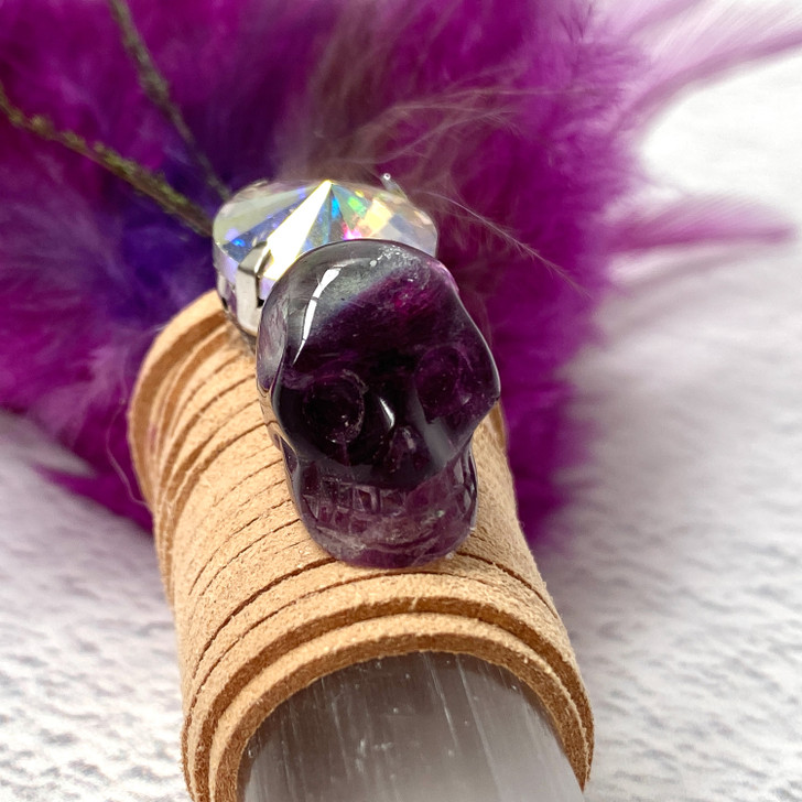 Magical Feather Selenite Wand With Fluorite Skull