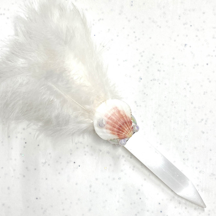 Magical Mermaid White Feather Selenite Wand 