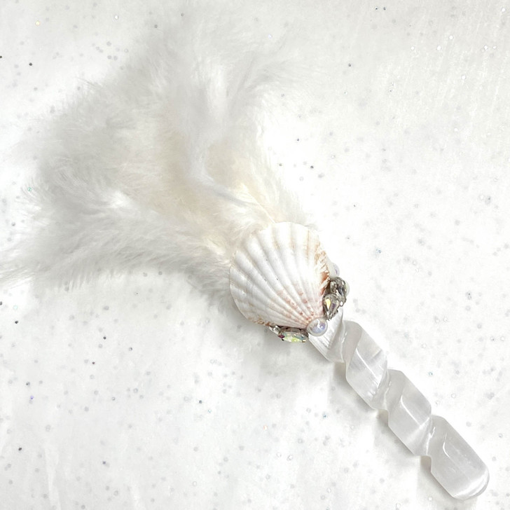Magical Mermaid White Feather Selenite Wand
