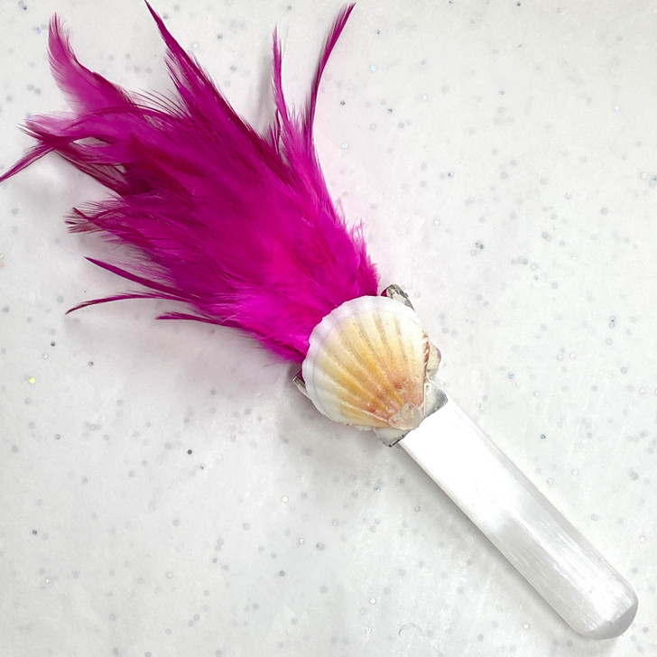 Magical Mermaid Pink Feather Selenite Wand