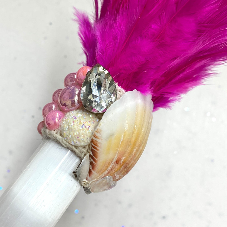 Magical Mermaid Pink Feather Selenite Wand