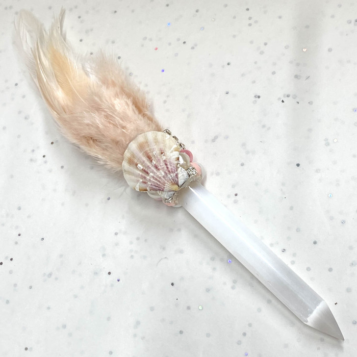 Magical Mermaid Brown Feather Selenite Wand