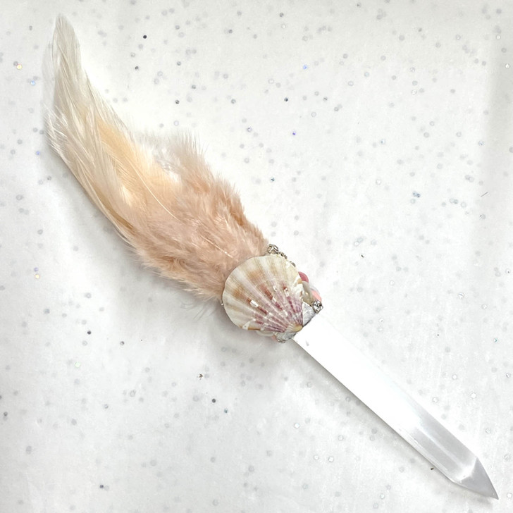 Magical Mermaid Brown Feather Selenite Wand