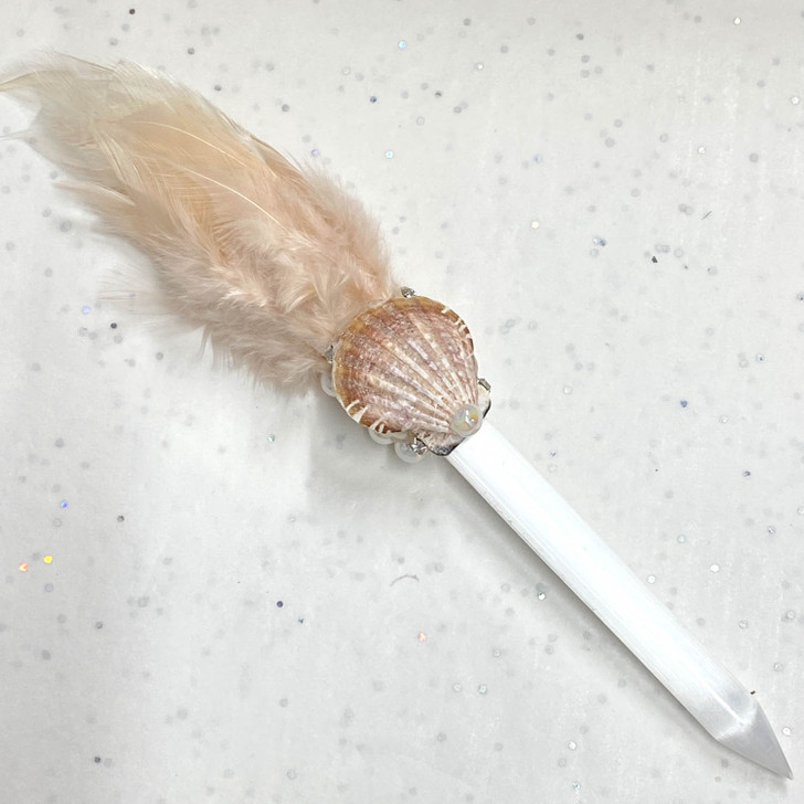 Magical Mermaid Brown Feather Selenite Wand