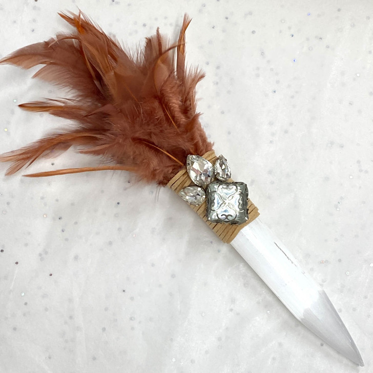 Magical Sparkle Brown Feather Selenite Wand