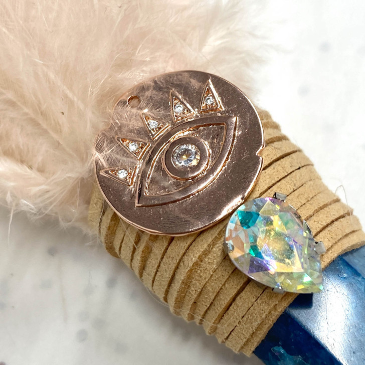 Magical Blue Apatite and Rose Gold Eye Feather Wand