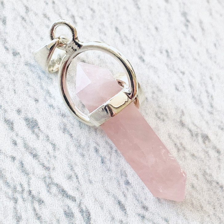 Rose Quartz Point with Faceted Amethyst Sterling Silver Pendant