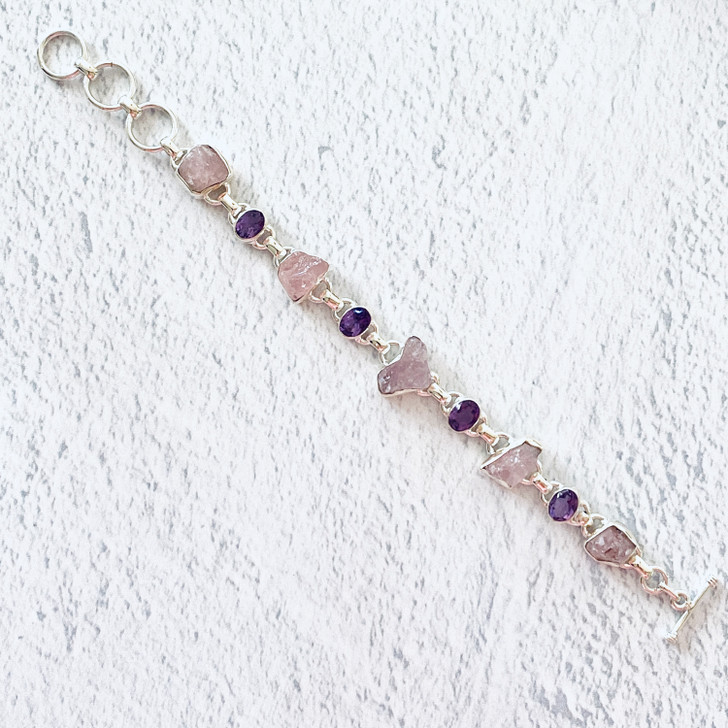 Morganite and Amethyst Sterling Silver Toggle Bracelet