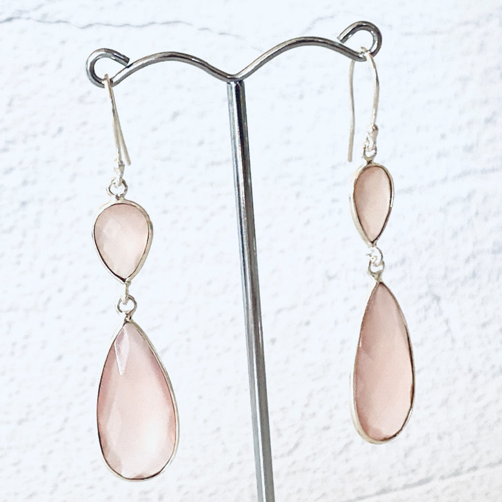 Pink Chalcedony Teardrop Sterling Silver Earrings